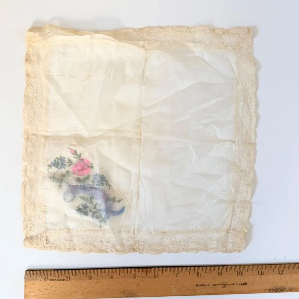 Vintage Embroidered Sister Handkerchiefs Pair Floral Lace To My Dear Sister